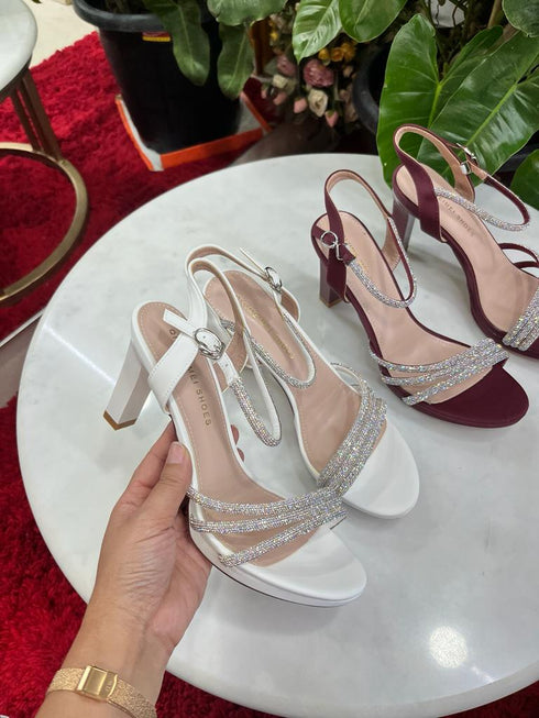 Rhinestone Decor Bridals Thick Heels